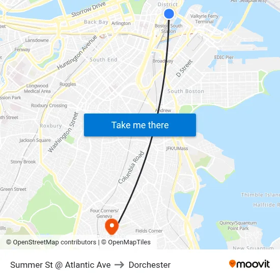 Summer St @ Atlantic Ave to Dorchester map