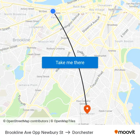 Brookline Ave Opp Newbury St to Dorchester map
