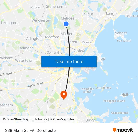 238 Main St to Dorchester map