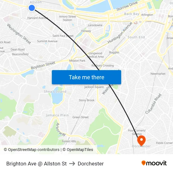 Brighton Ave @ Allston St to Dorchester map