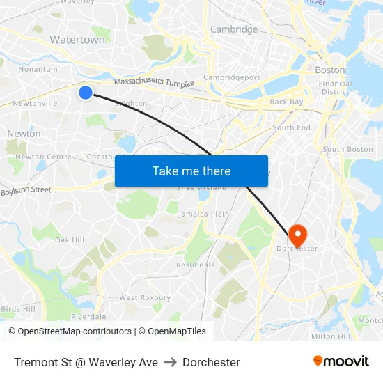 Tremont St @ Waverley Ave to Dorchester map