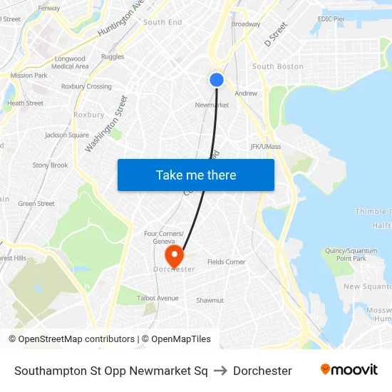 Southampton St Opp Newmarket Sq to Dorchester map