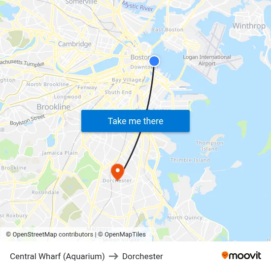 Central Wharf (Aquarium) to Dorchester map