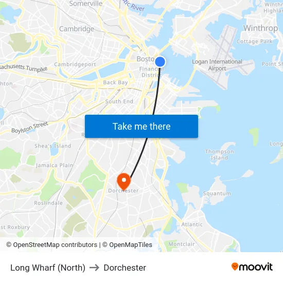Long Wharf (North) to Dorchester map