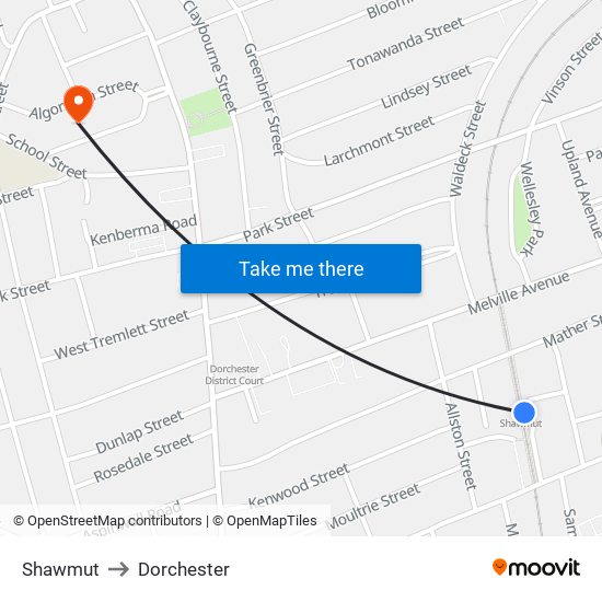 Shawmut to Dorchester map