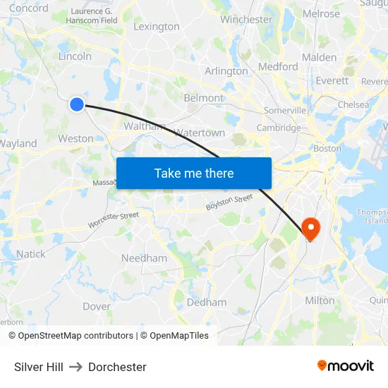 Silver Hill to Dorchester map