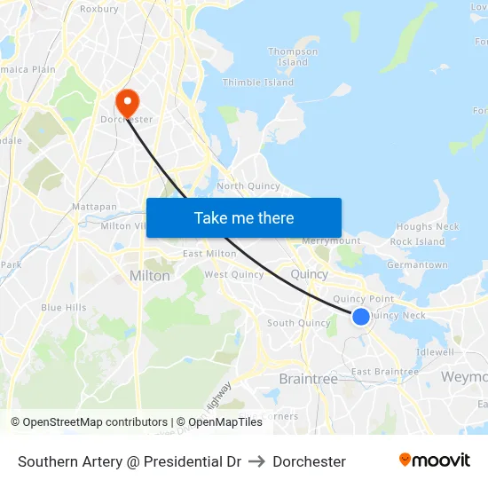 Southern Artery @ Presidential Dr to Dorchester map