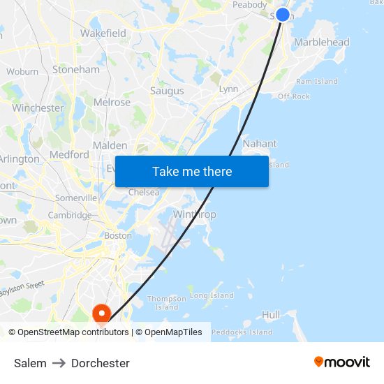 Salem to Dorchester map