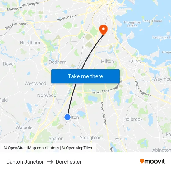 Canton Junction to Dorchester map