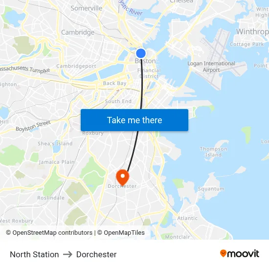 North Station to Dorchester map