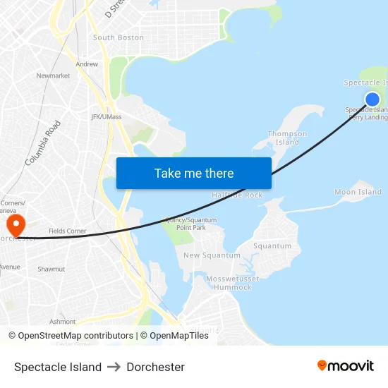 Spectacle Island to Dorchester map