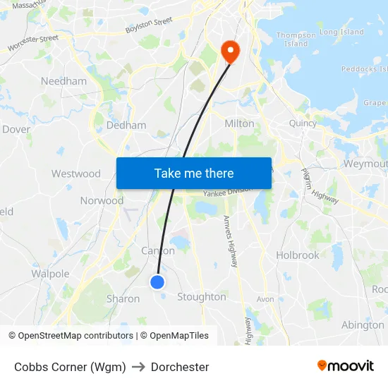 Cobbs Corner (Wgm) to Dorchester map