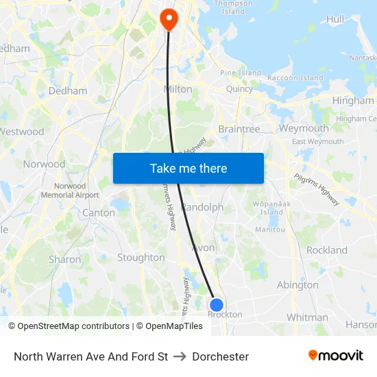 North Warren Ave And Ford St to Dorchester map