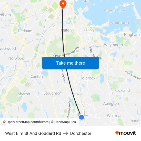 West Elm St And Goddard Rd to Dorchester map
