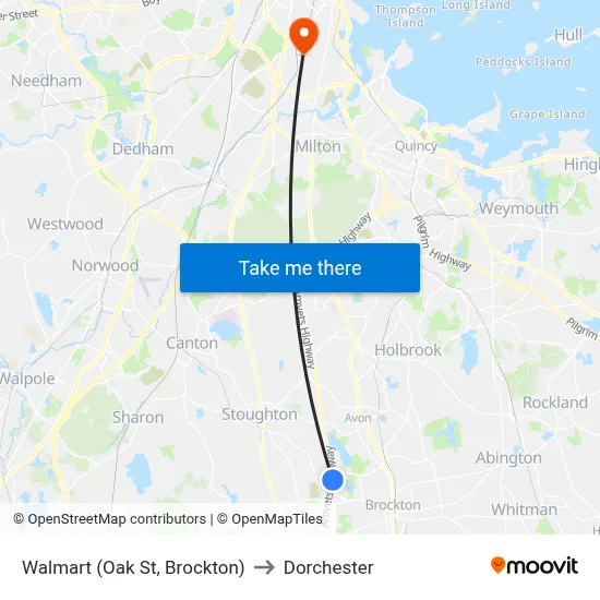 Walmart (Oak St, Brockton) to Dorchester map