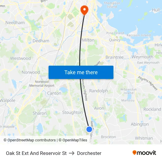 Oak St Ext And Reservoir St to Dorchester map