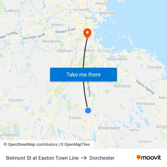 Belmont St at Easton Town Line to Dorchester map