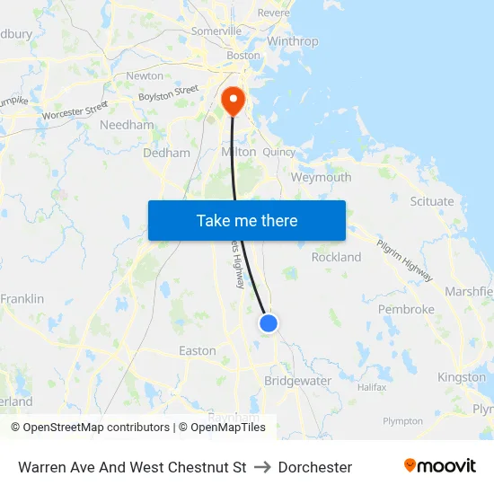 Warren Ave And West Chestnut St to Dorchester map