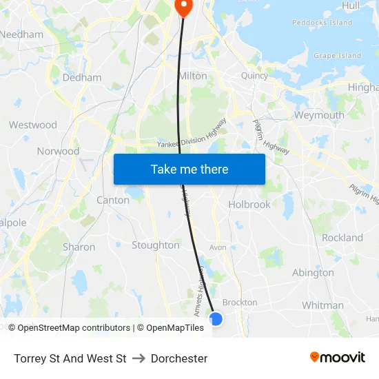 Torrey St And West St to Dorchester map