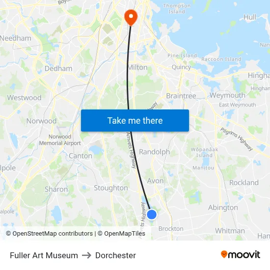 Fuller Art Museum to Dorchester map