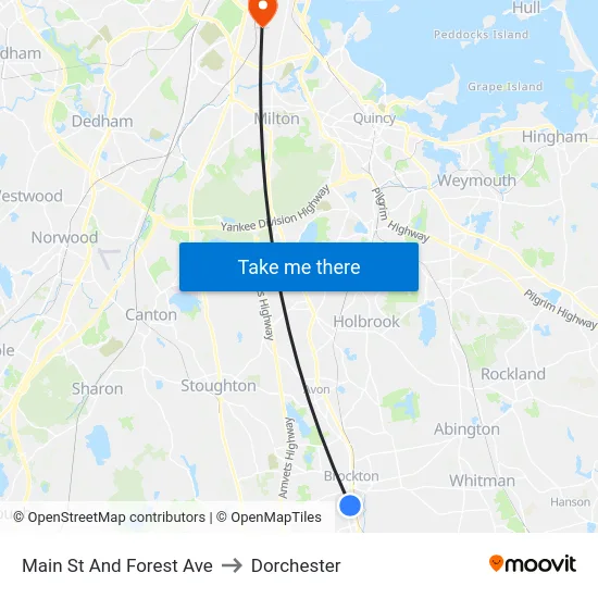 Main St And Forest Ave to Dorchester map