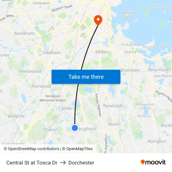 Central St at Tosca Dr to Dorchester map