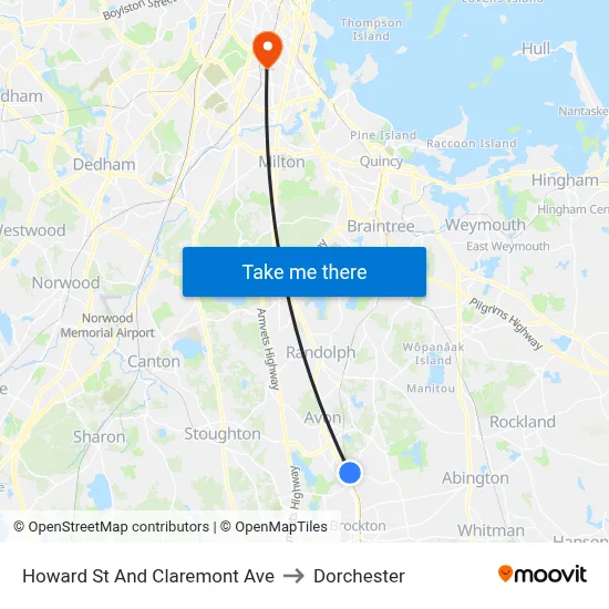 Howard St And Claremont Ave to Dorchester map