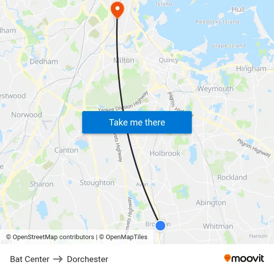 Bat Center to Dorchester map