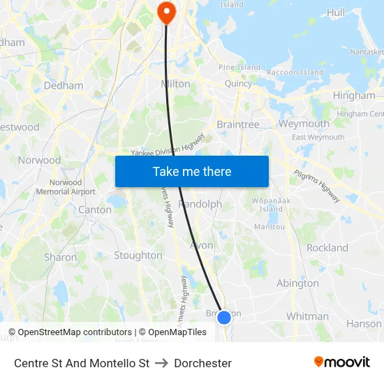 Centre St And Montello St to Dorchester map