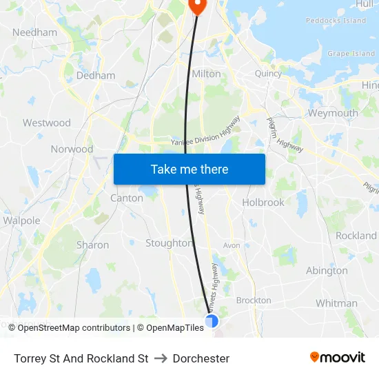 Torrey St And Rockland St to Dorchester map