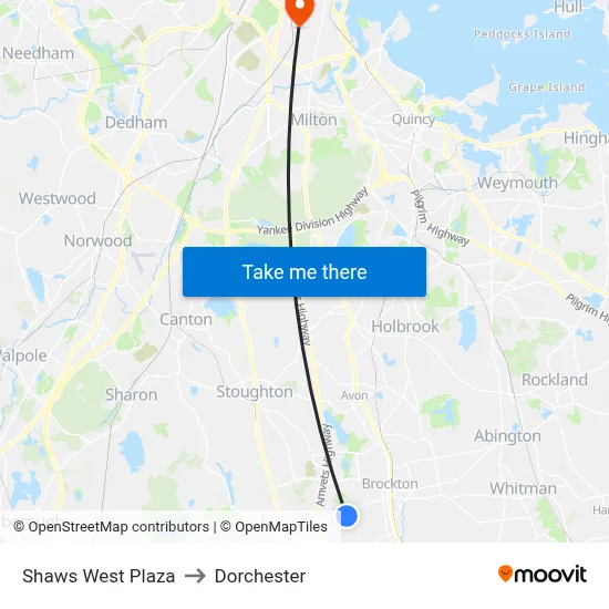 Shaws West Plaza to Dorchester map