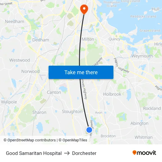 Good Samaritan Hospital to Dorchester map