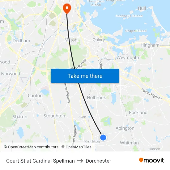 Court St at Cardinal Spellman to Dorchester map