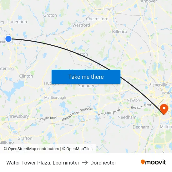Water Tower Plaza, Leominster to Dorchester map