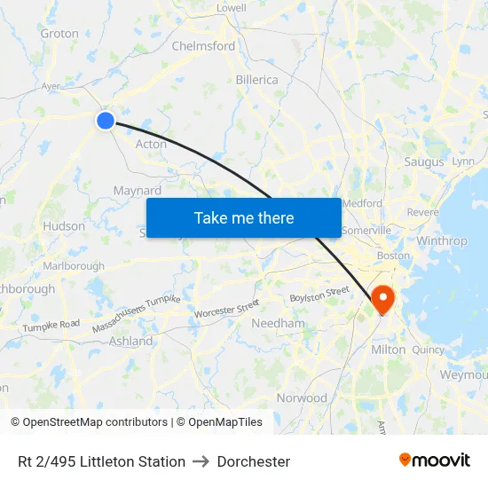 Rt 2/495 Littleton Station to Dorchester map