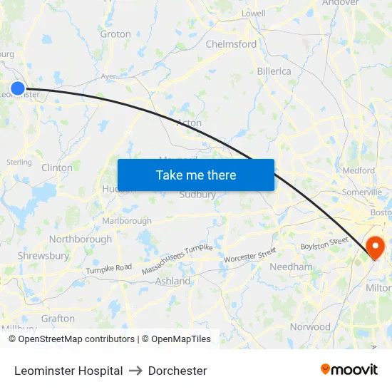 Leominster Hospital to Dorchester map