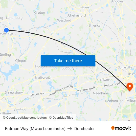 Erdman Way (Mwcc Leominster) to Dorchester map