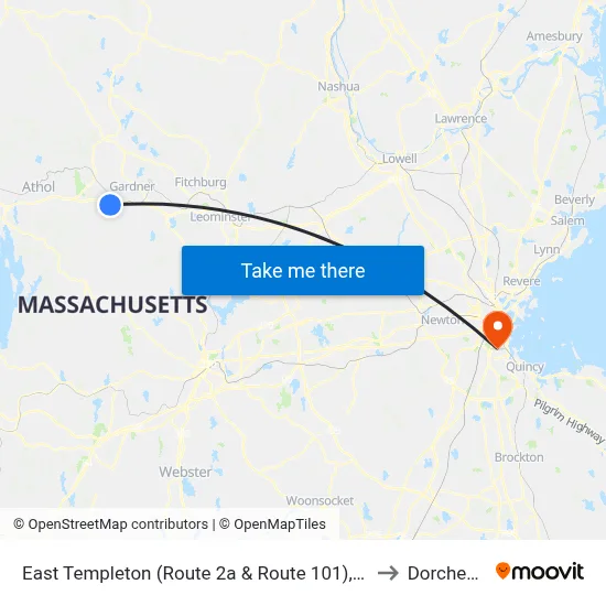East Templeton (Route 2a & Route 101),Gardner to Dorchester map