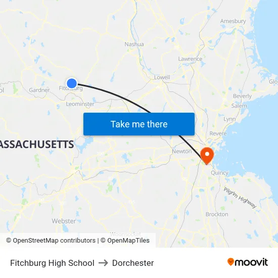 Fitchburg High School to Dorchester map