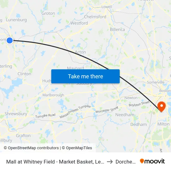 Mall at Whitney Field - Market Basket, Leominster to Dorchester map