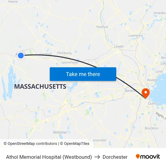 Athol Memorial Hospital (Westbound) to Dorchester map
