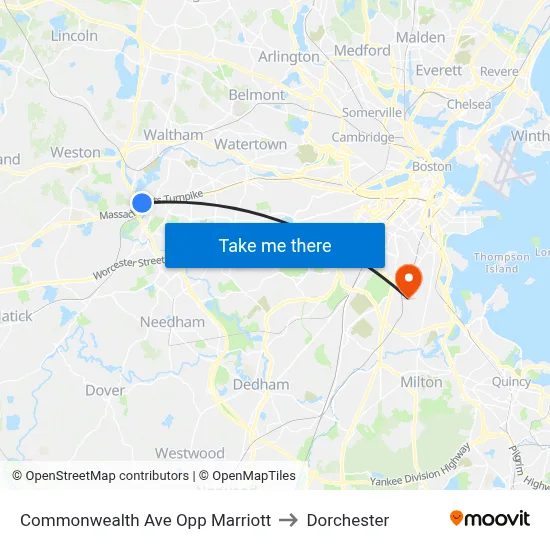Commonwealth Ave Opp Marriott to Dorchester map