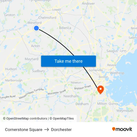 Cornerstone Square to Dorchester map