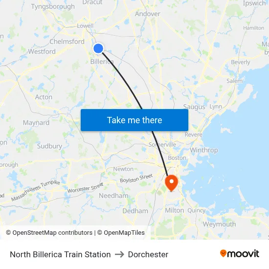North Billerica Train Station to Dorchester map