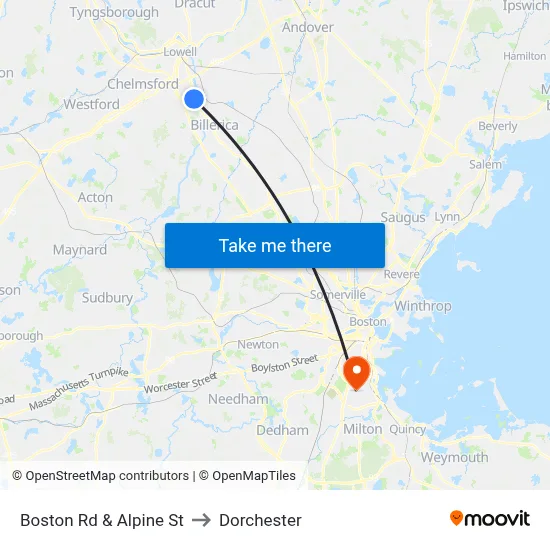 Boston Rd & Alpine St to Dorchester map