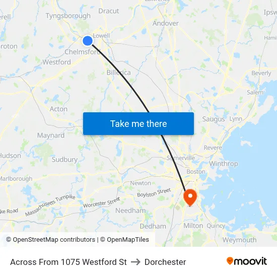 Across From 1075 Westford St to Dorchester map