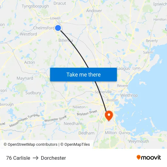 76 Carlisle to Dorchester map