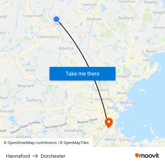 Hannaford to Dorchester map