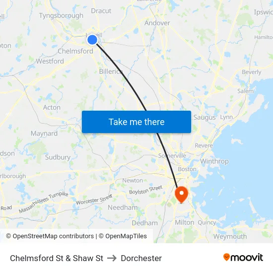 Chelmsford St & Shaw St to Dorchester map