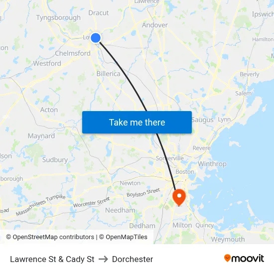 Lawrence St & Cady St to Dorchester map